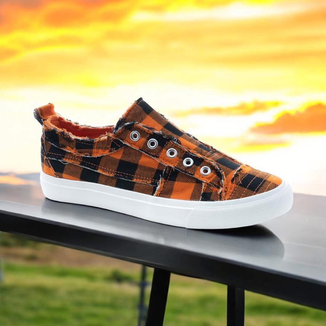 CORKYS ORANGE AND BLACK PLAID