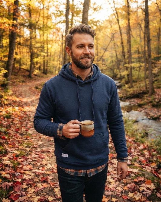 MENS DISTRESSED HOODIE-NAVY