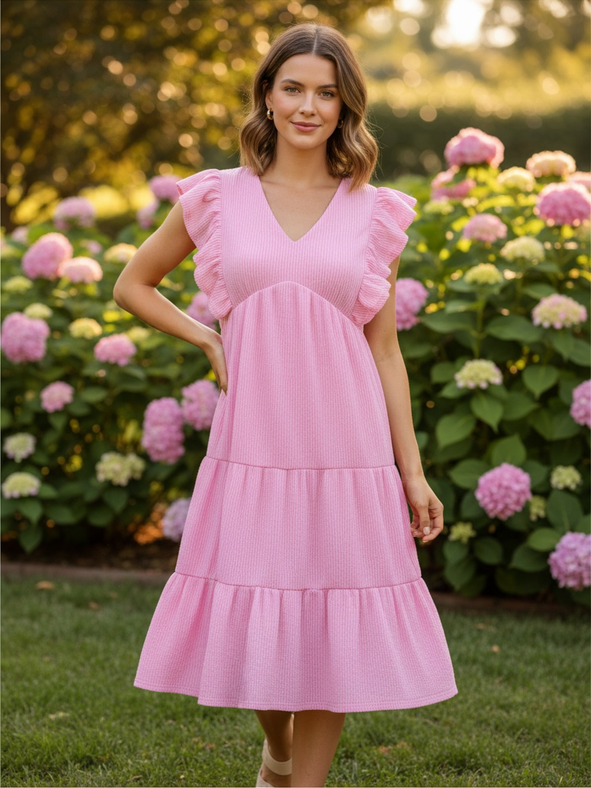 SIMPLY SOUTHERN KNIT RUFFLE DRESS BLUSH