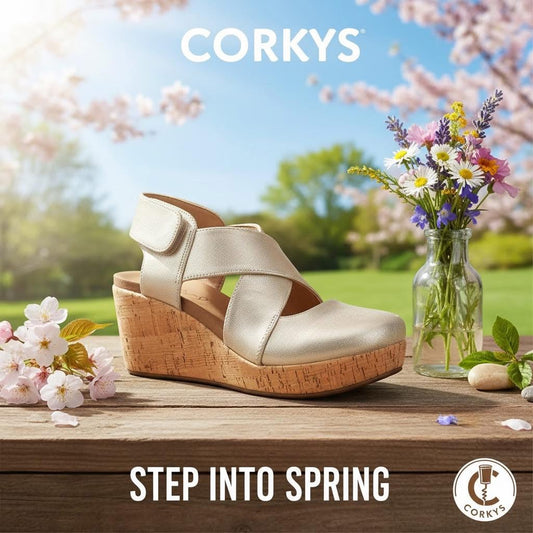 Corkys Case Closed Gold Closed-Toe Wedge Sandals