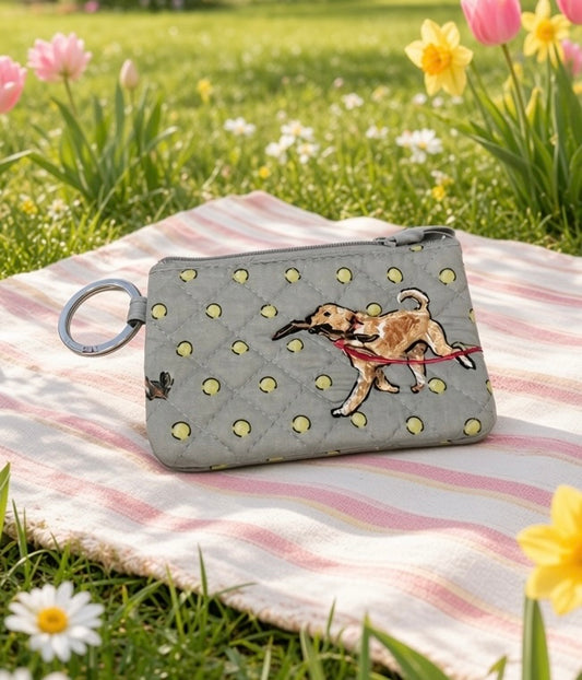Vera Bradley Gray Dog Print Zip ID Case with Key Ring