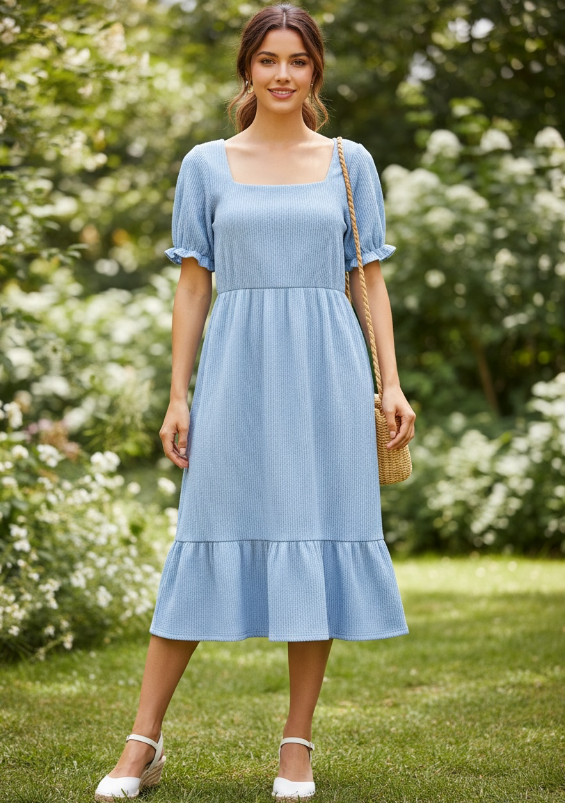 SIMPLY SOUTHERN KNIT SQUARE NECK DRESS ICE