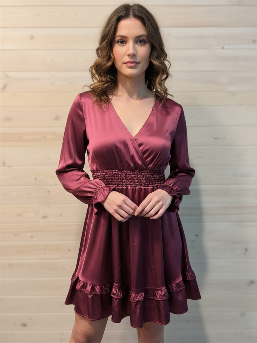 SHE+SKY MAROON SATIN DRESS