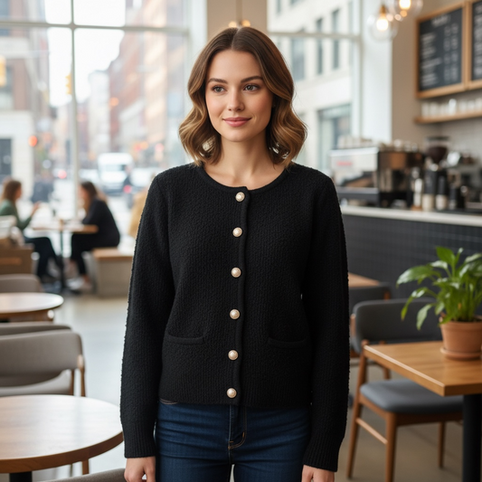 Black Sweater Gold Buttons