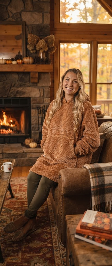 O/S SIMPLY SOUTHERN HOODIE PONCHO-CAMEL