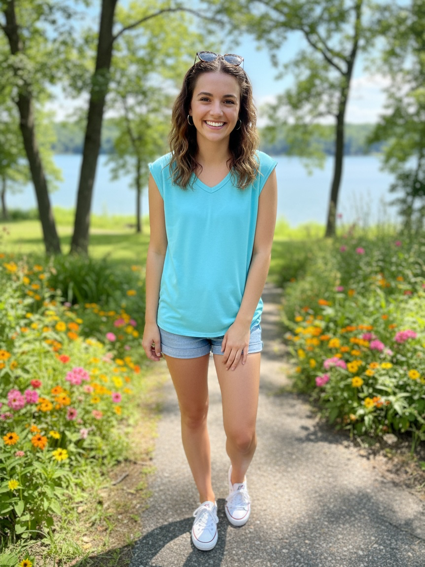 COTTON VNECK BLUE