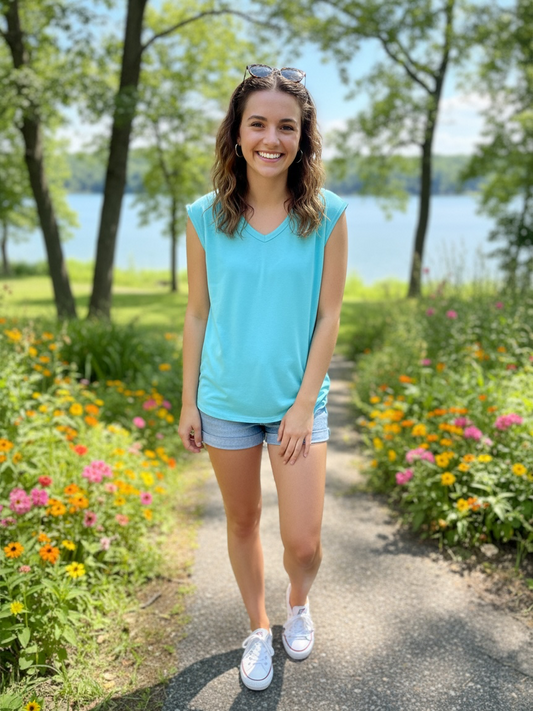 COTTON VNECK BLUE