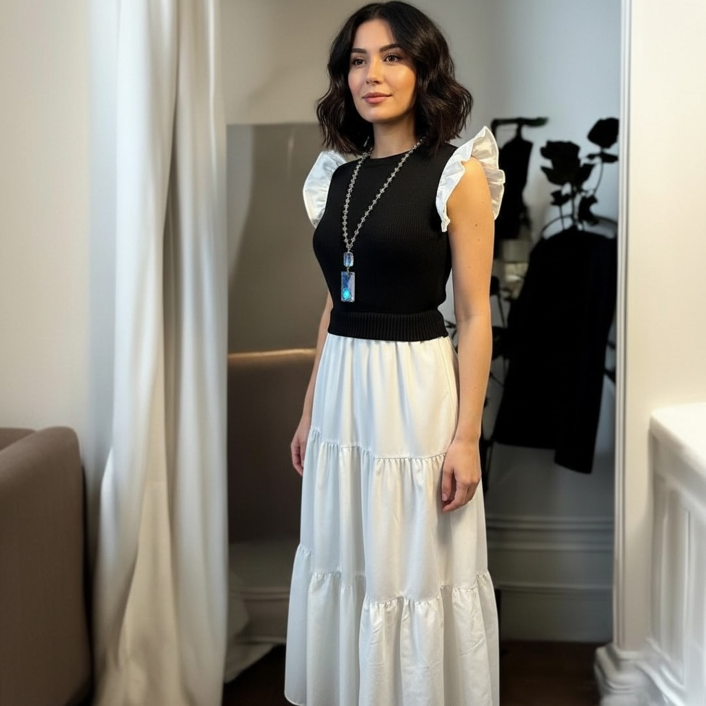 By The River Black and Cream Dress