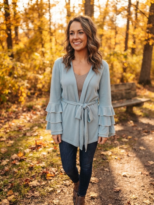 SS Ruffle Cardigan Blue