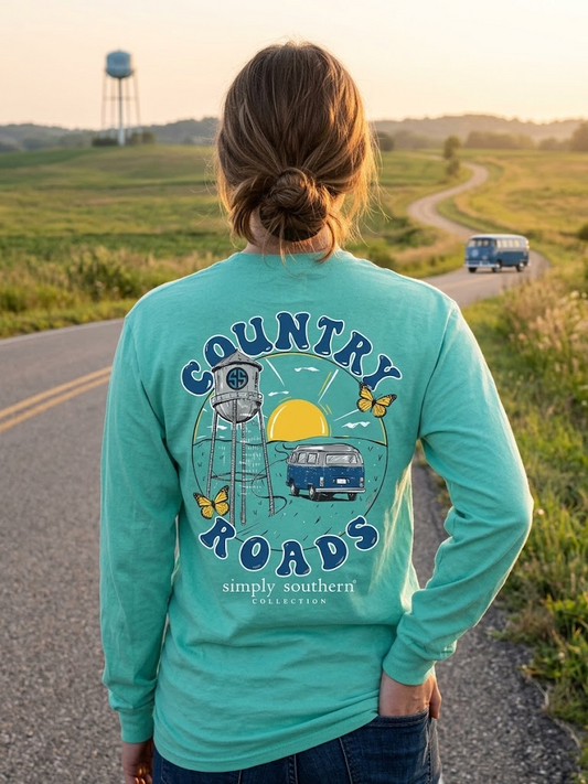 Simply Southern Country Roads Mint Green Long Sleeve Graphic Shirt