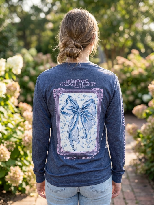 Simply Southern Strength & Dignity Blue Long Sleeve Graphic Shirt