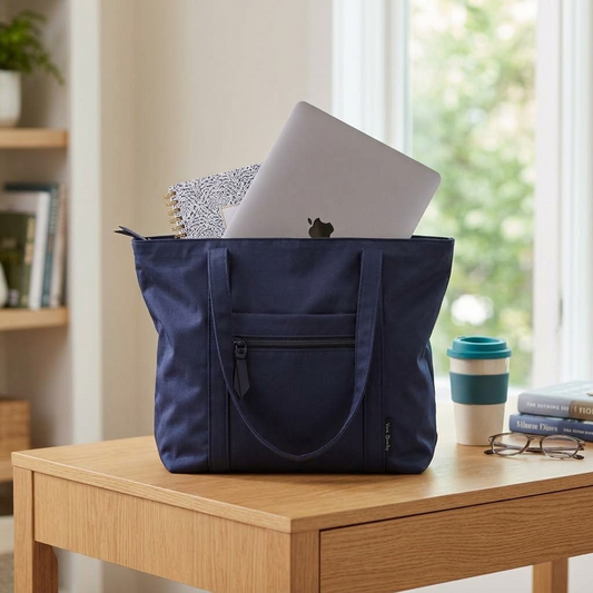 Vera Bradley Navy Small Tote Bag with Front Zip Pocket