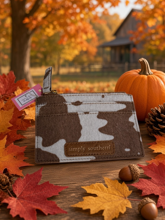 Simply Southern Brown and White Cow Print Zip Card Holder