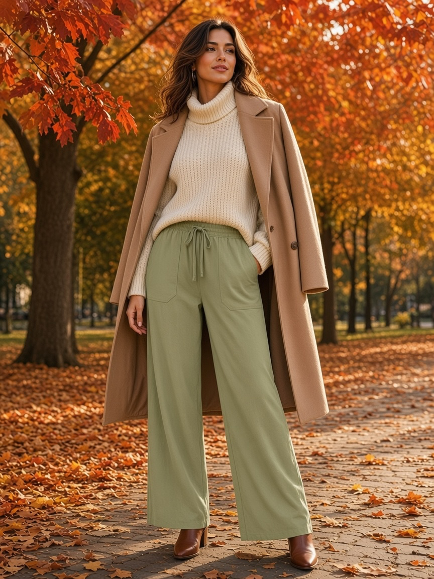 Blu Pepper Sage Green Wide Leg Drawstring Pants
