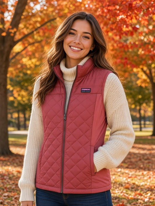 Simply Southern Brick Red Quilted Zip-Up Vest