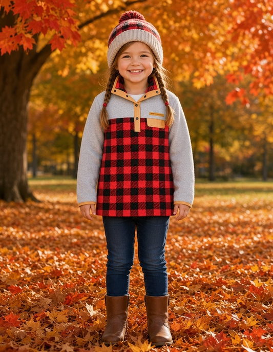 Youth Simply Fleece Buffalo Plaid Snap-Neck Pullover