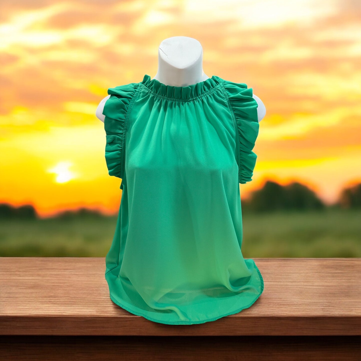 KELLY GREEN RUFFLE BLOUSE