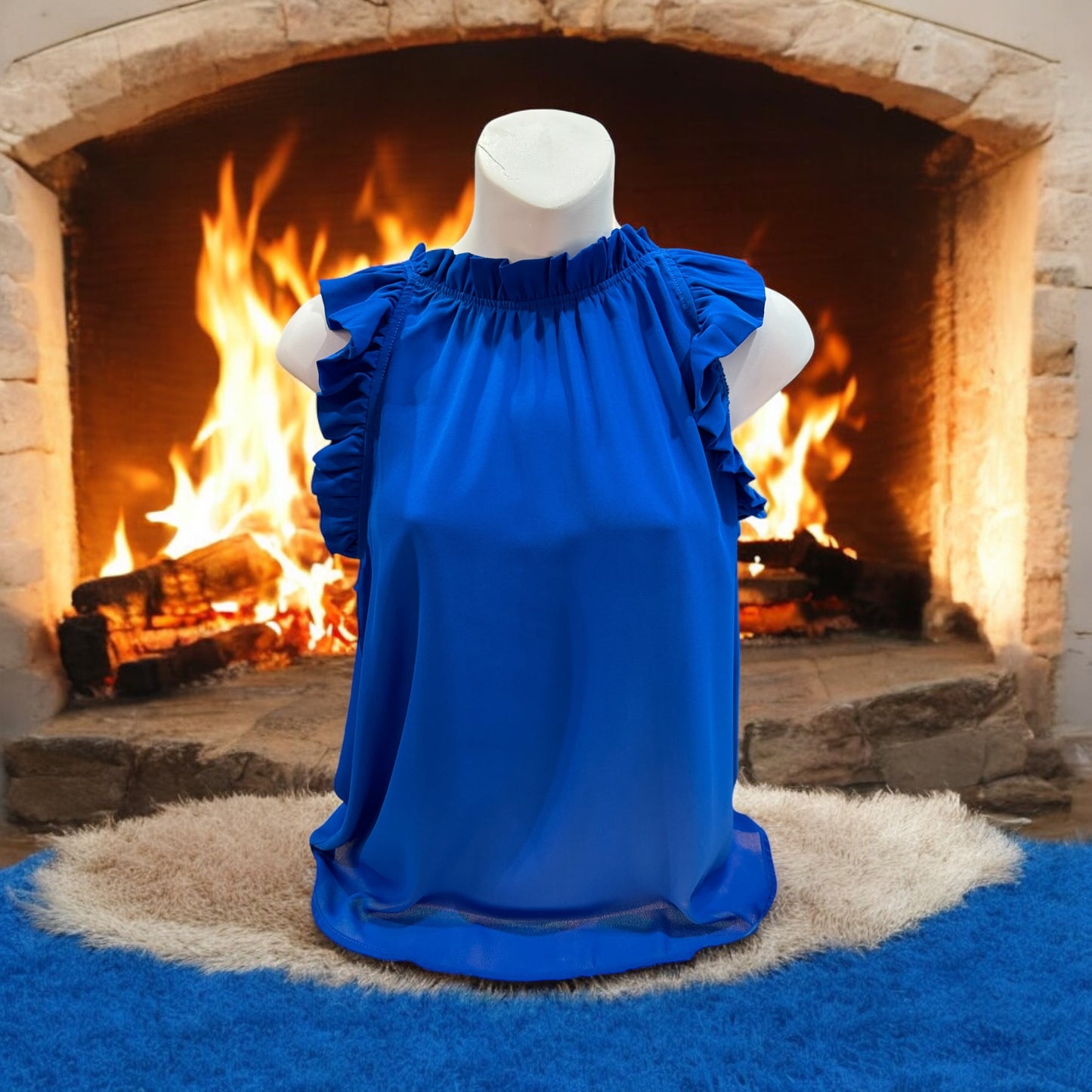 ROYAL BLUE RUFFLE BLOUSE