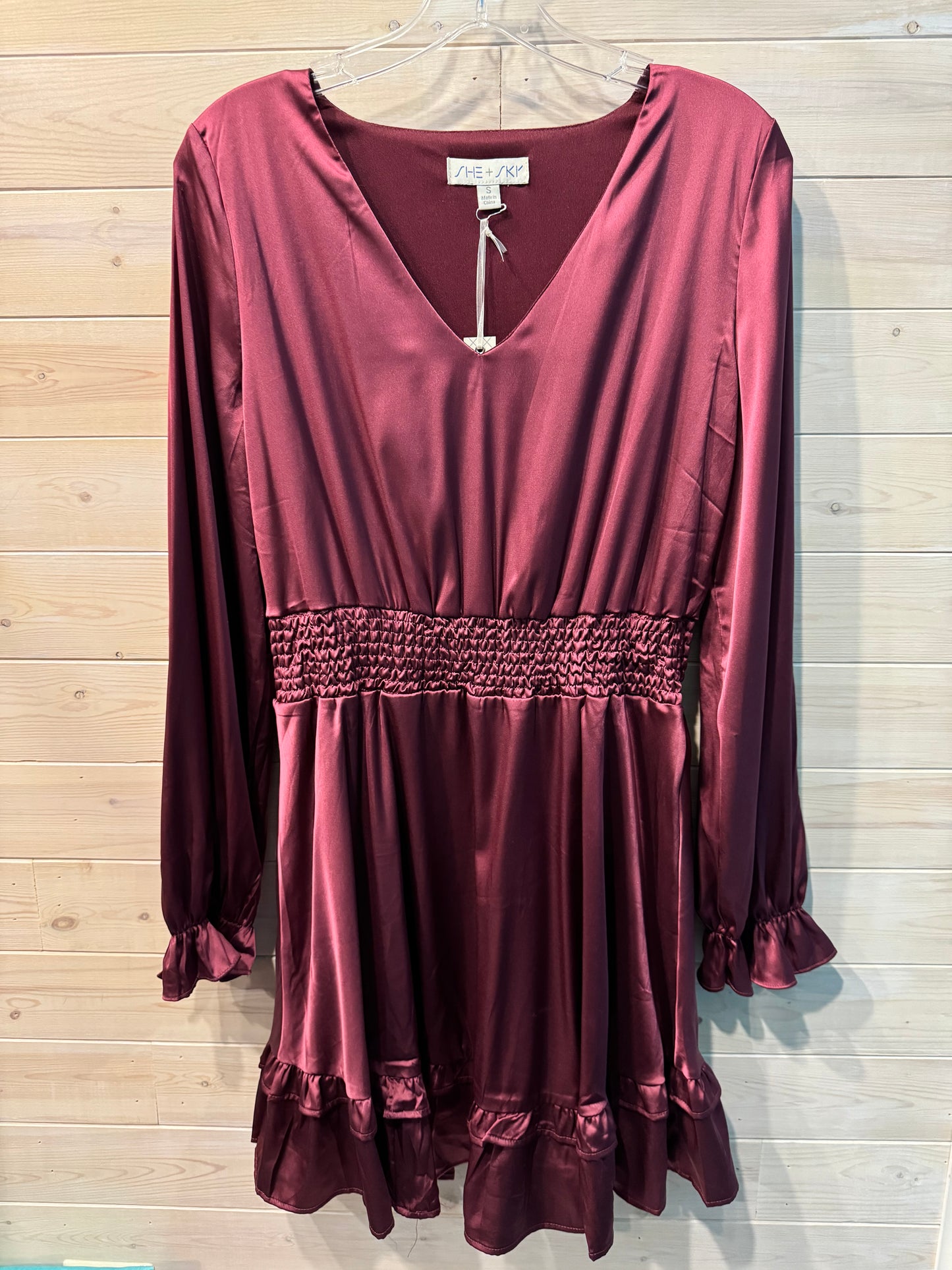 SHE+SKY MAROON SATIN DRESS