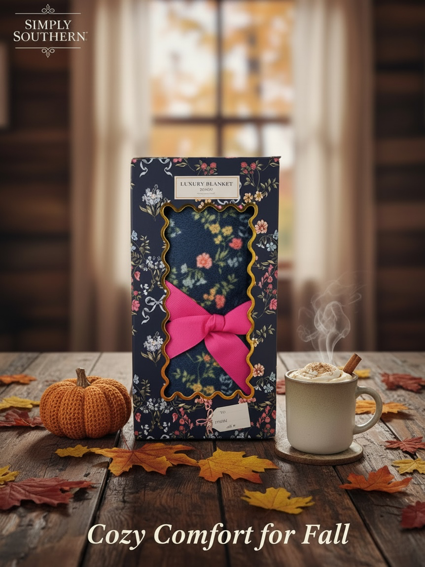 Simply Southern 50X60 Navy Floral Bow Blanket