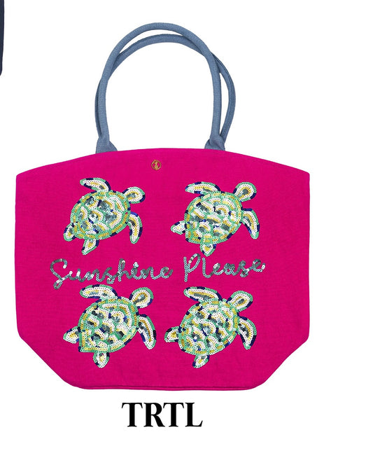 EMBROIDERED SEQUIN TOTE TURTLE