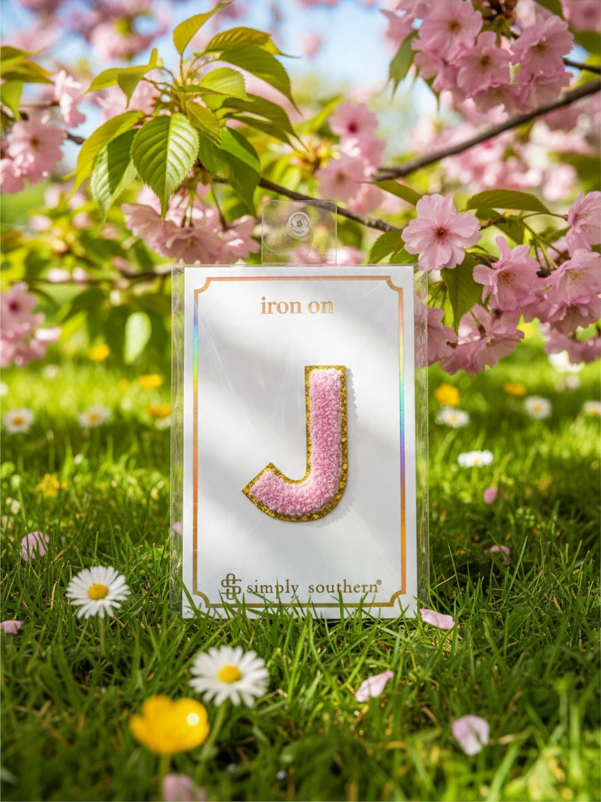 SS Iron On Initial Pink/Gold Glitter