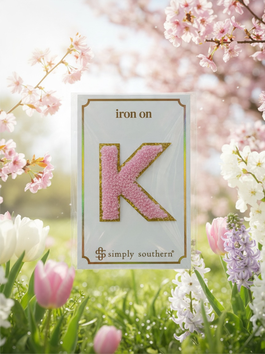 SS Iron On Initial Pink/Gold Glitter