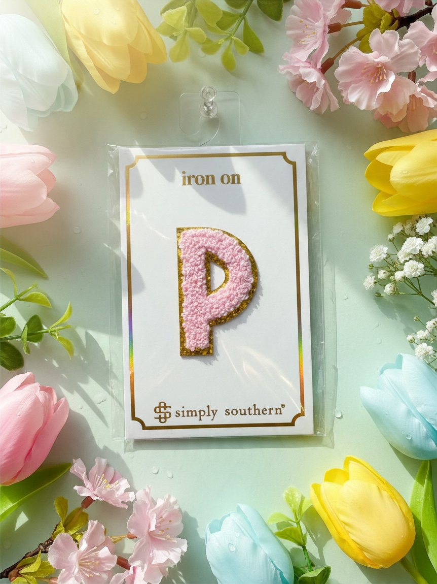SS Iron On Initial Pink/Gold Glitter