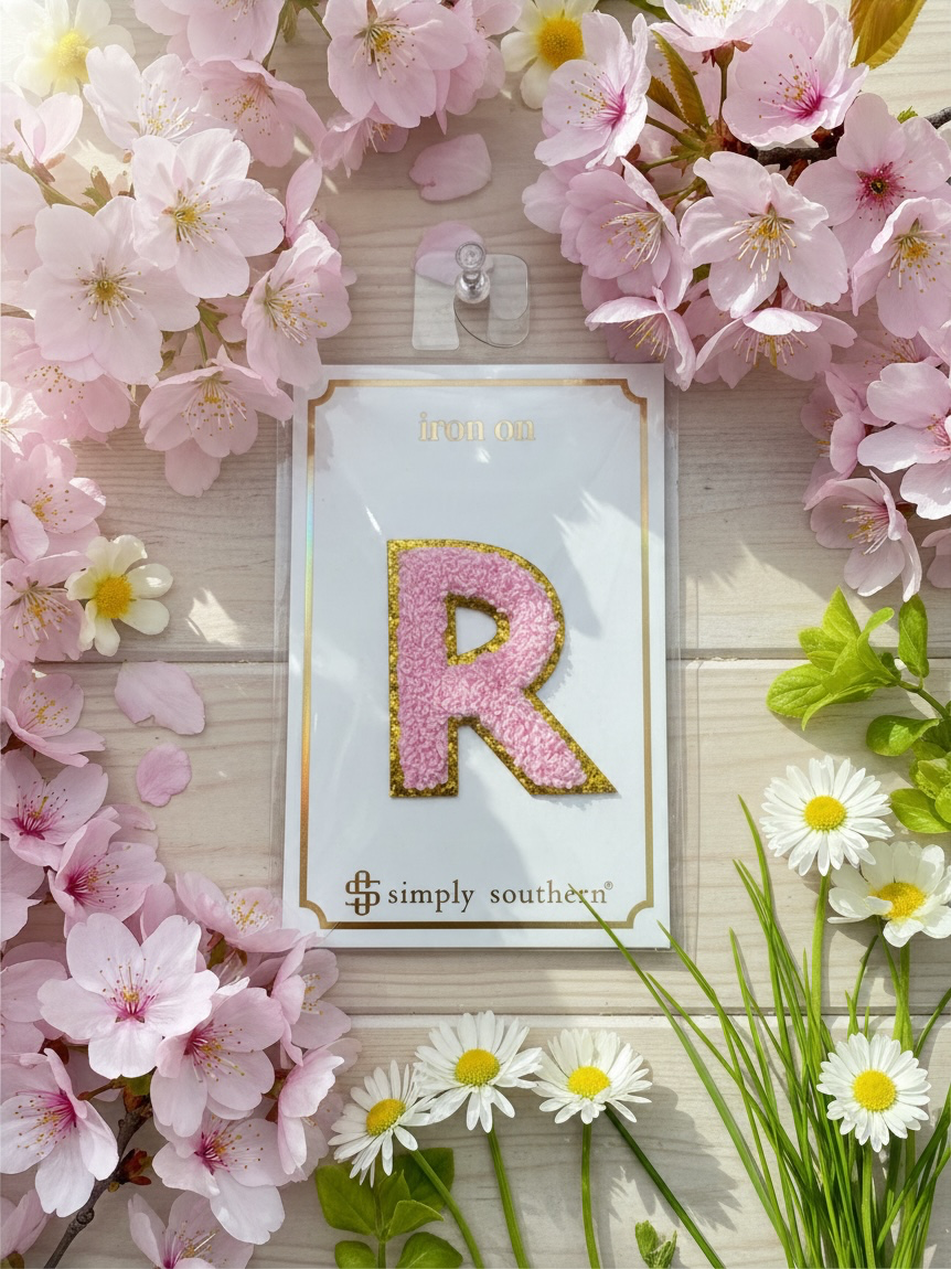 SS Iron On Initial Pink/Gold Glitter