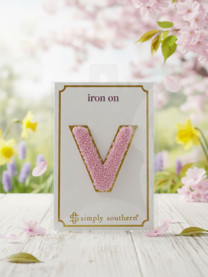SS Iron On Initial Pink/Gold Glitter