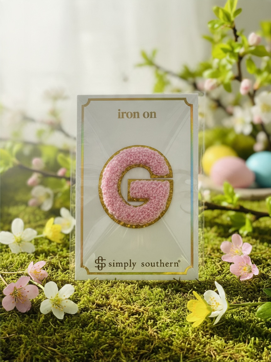 SS Iron On Initial Pink/Gold Glitter
