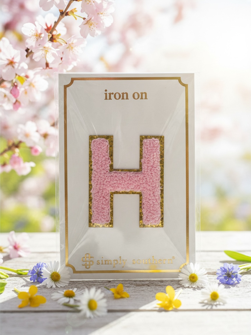 SS Iron On Initial Pink/Gold Glitter
