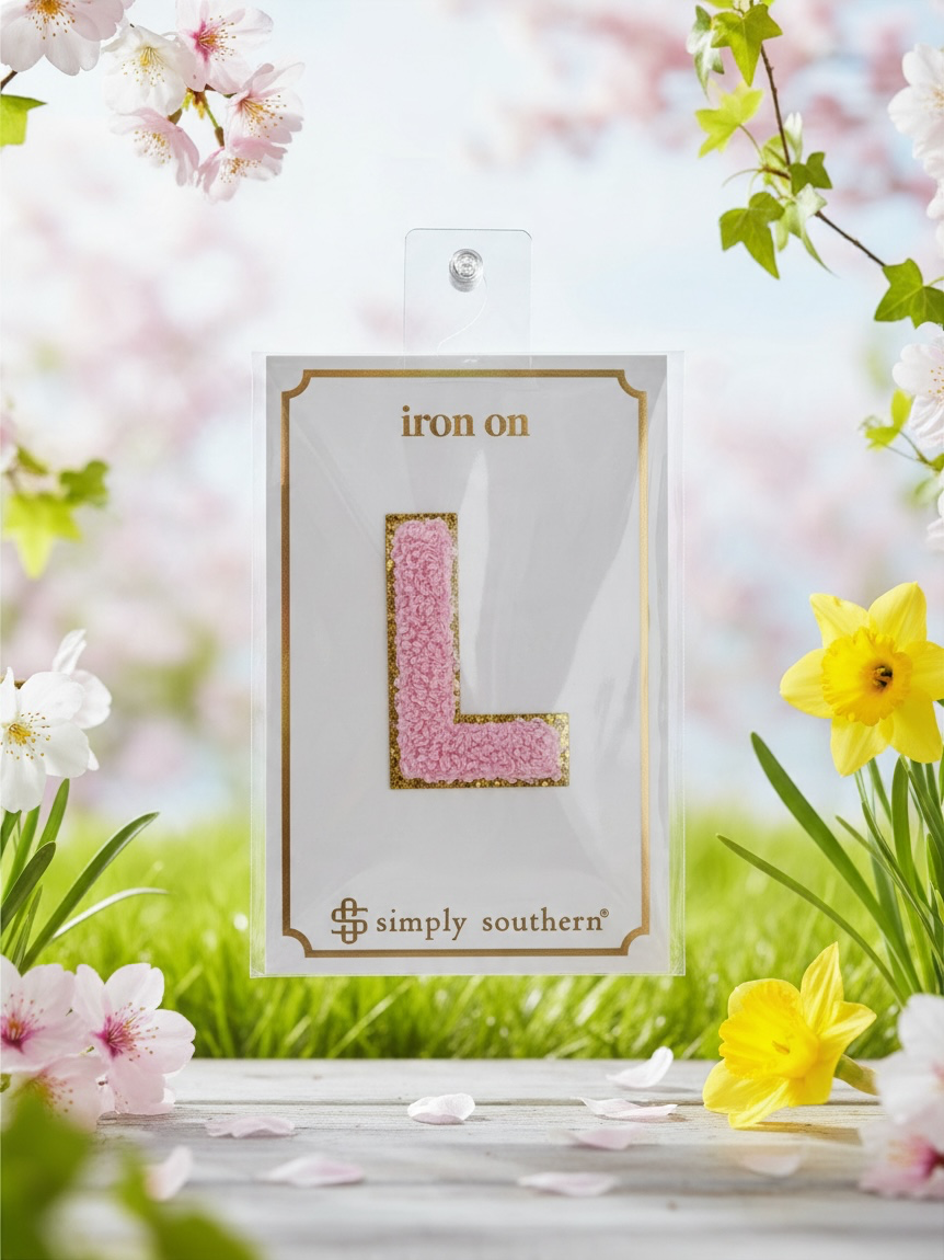 SS Iron On Initial Pink/Gold Glitter