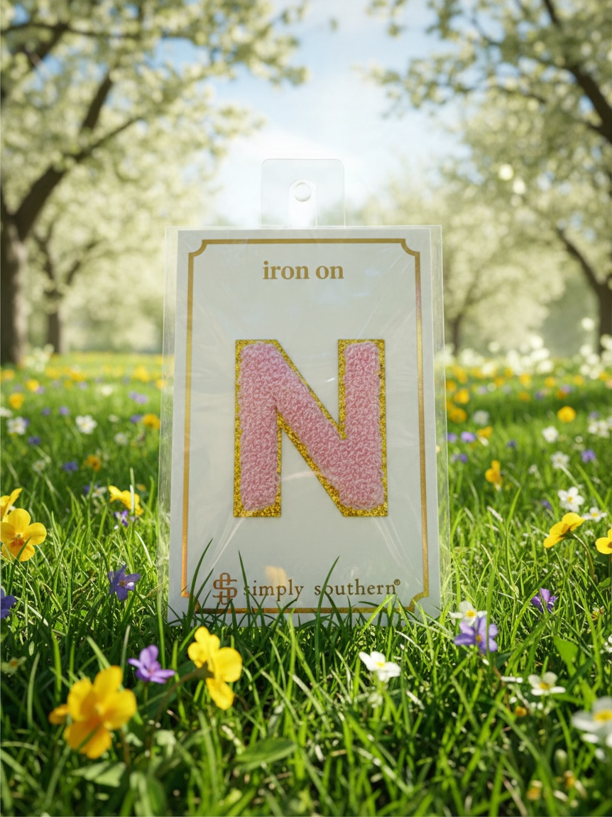 SS Iron On Initial Pink/Gold Glitter
