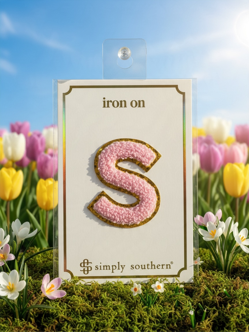 SS Iron On Initial Pink/Gold Glitter