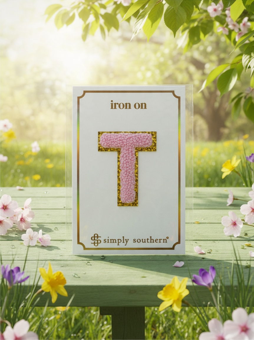 SS Iron On Initial Pink/Gold Glitter