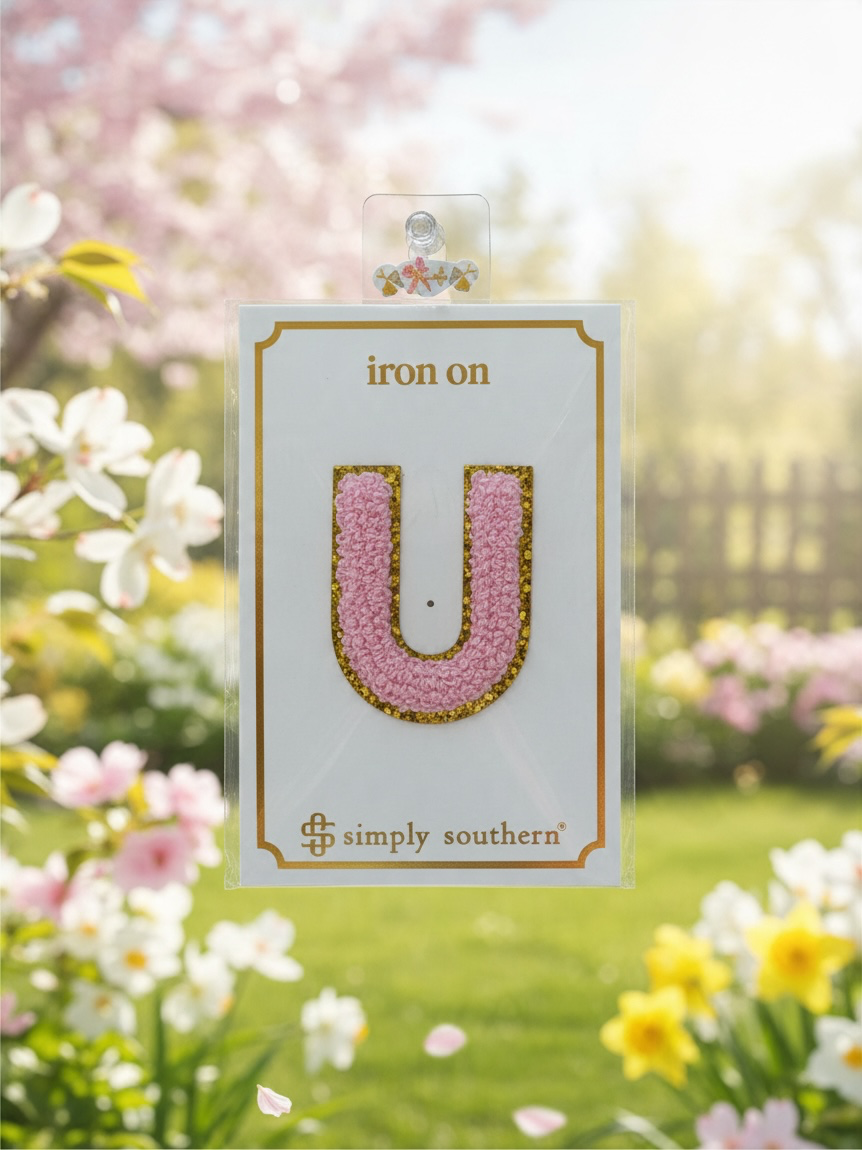 SS Iron On Initial Pink/Gold Glitter