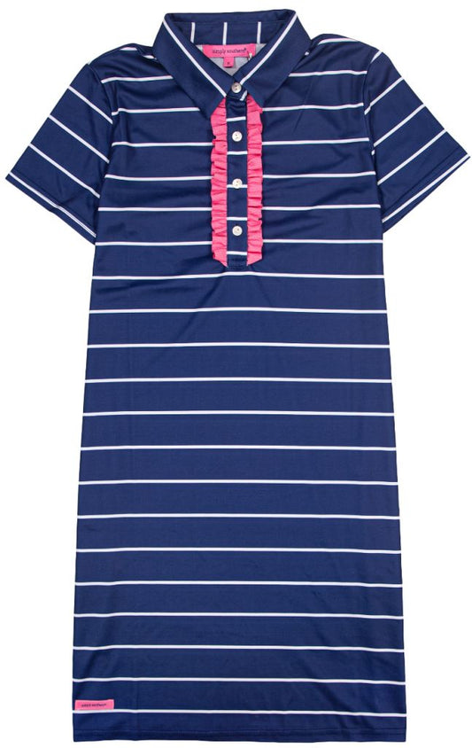 SIMPLY SOUTHERN RUFFLE POLO DRESS-NAVY