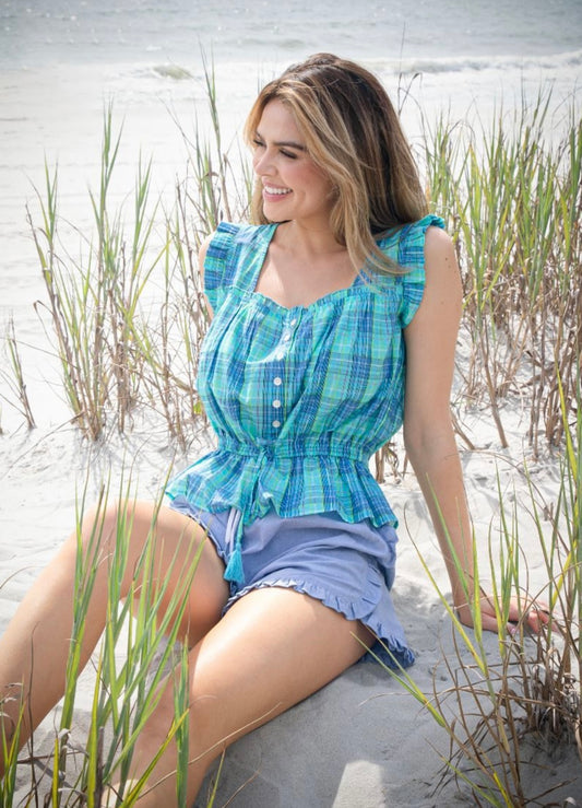 SIMPLY SOUTHERN SMOCKED BLOUSE PLAID GREEN