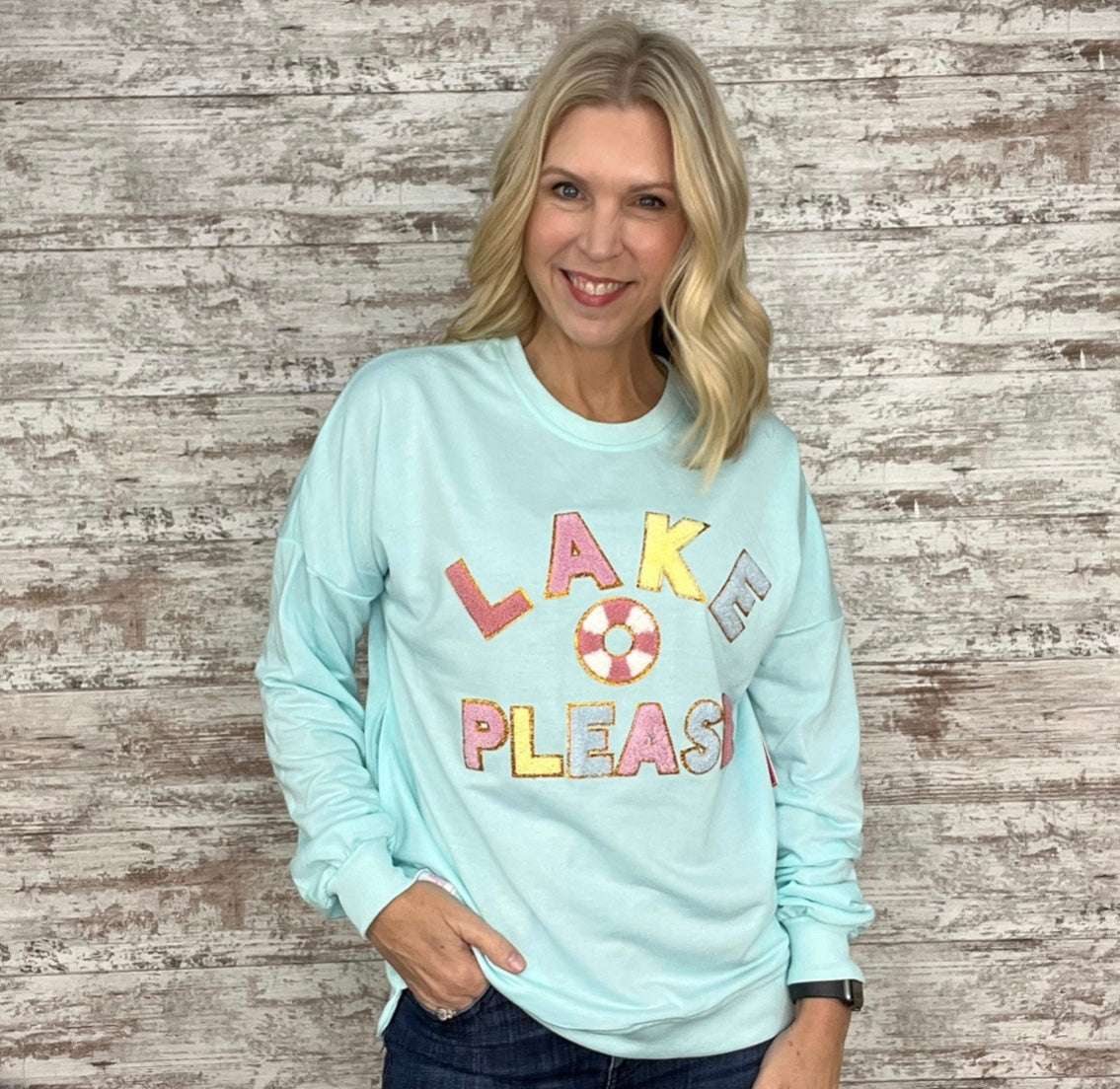 SIMPLY SOUTHERN SPARKLE LETTER PULLOVER-LAKE