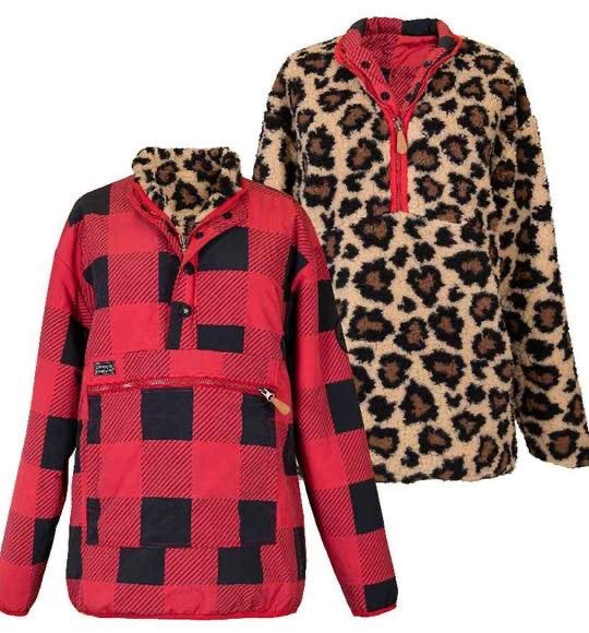 REVERSIBLE PULLOVER-LEOPARD AND PLAID